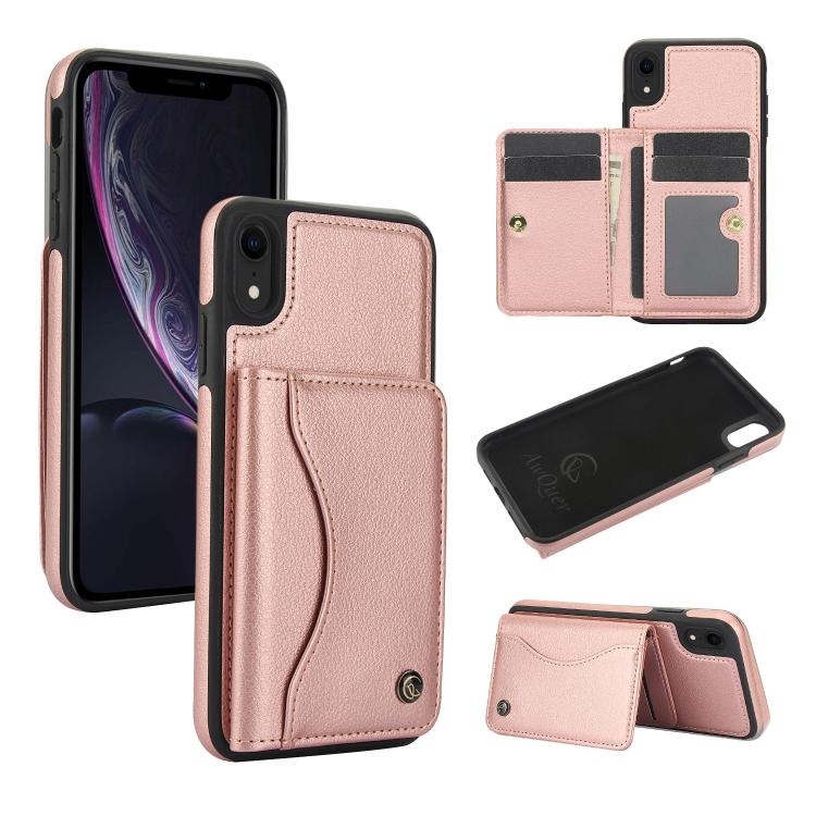 For iPhone XR AwQuer Horizontal Flip Card Bag Holder Leather Phone Case