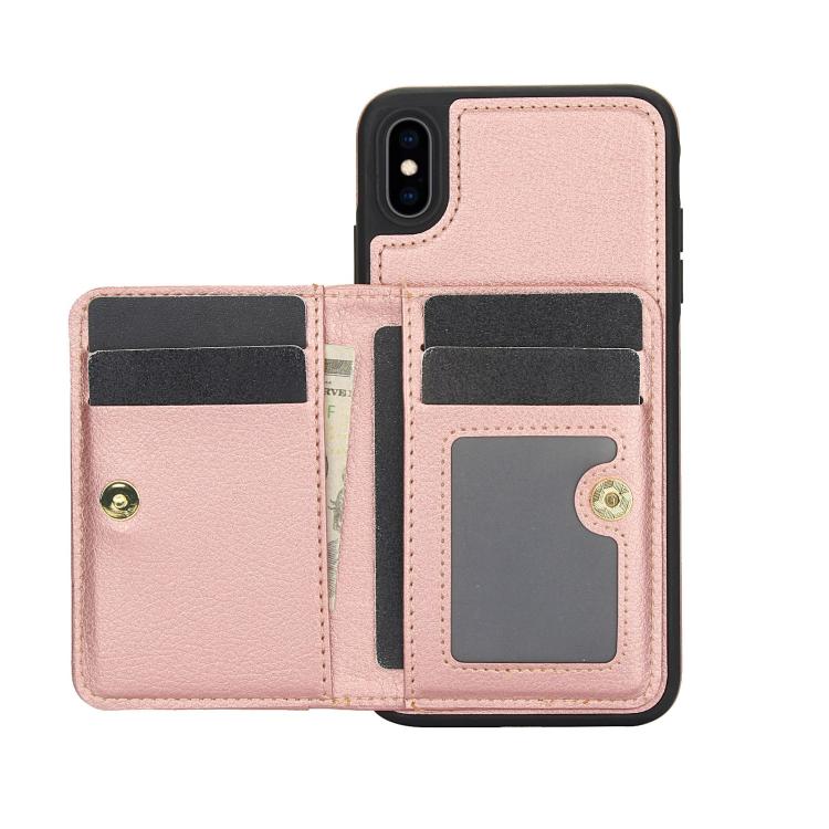 For iPhone XR AwQuer Horizontal Flip Card Bag Holder Leather Phone Case