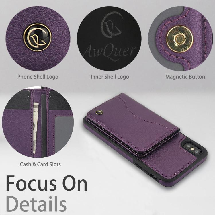 For iPhone XS Max AwQuer Horizontal Flip Card Bag Holder Leather Phone Case