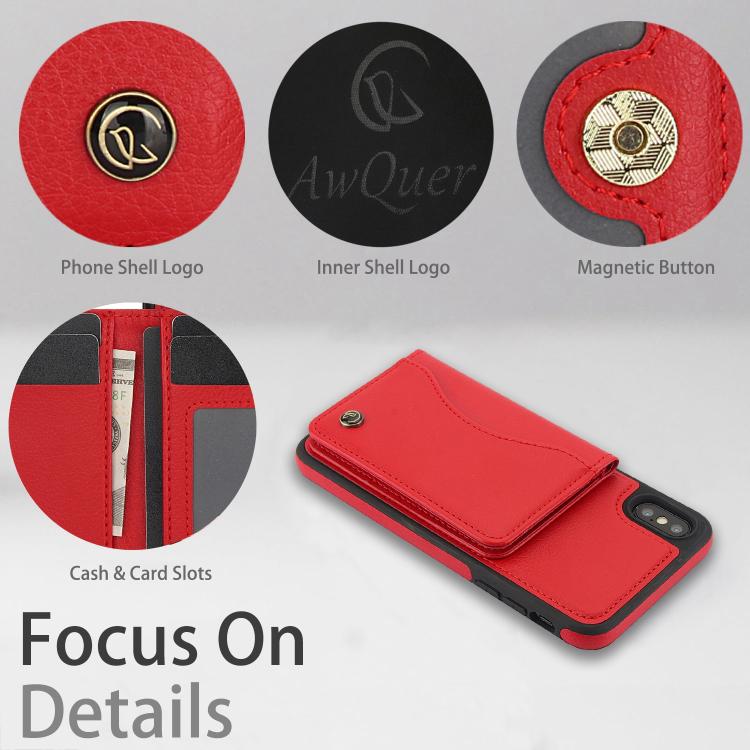 For iPhone XS Max AwQuer Horizontal Flip Card Bag Holder Leather Phone Case