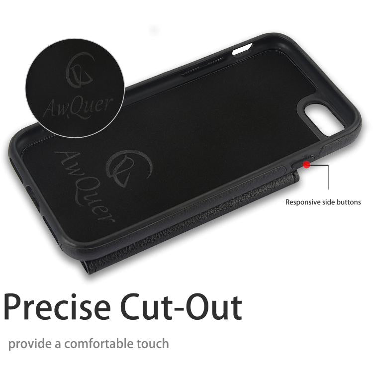 For iPhone 7 Plus / 8 Plus AwQuer Horizontal Flip Card Bag Holder Leather Phone Case