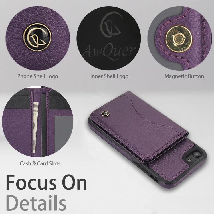 For iPhone 7 Plus / 8 Plus AwQuer Horizontal Flip Card Bag Holder Leather Phone Case