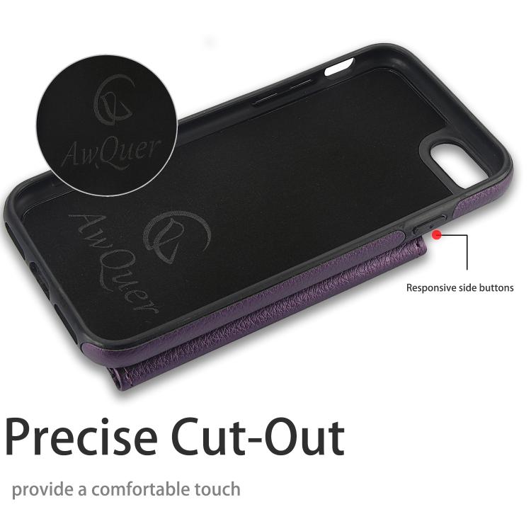 For iPhone 7 Plus / 8 Plus AwQuer Horizontal Flip Card Bag Holder Leather Phone Case