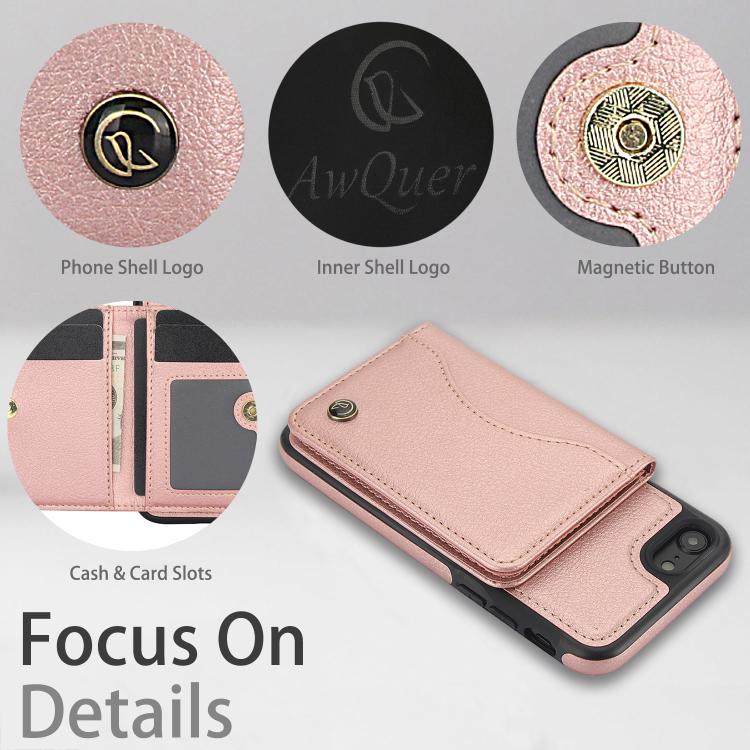 For iPhone 7 Plus / 8 Plus AwQuer Horizontal Flip Card Bag Holder Leather Phone Case