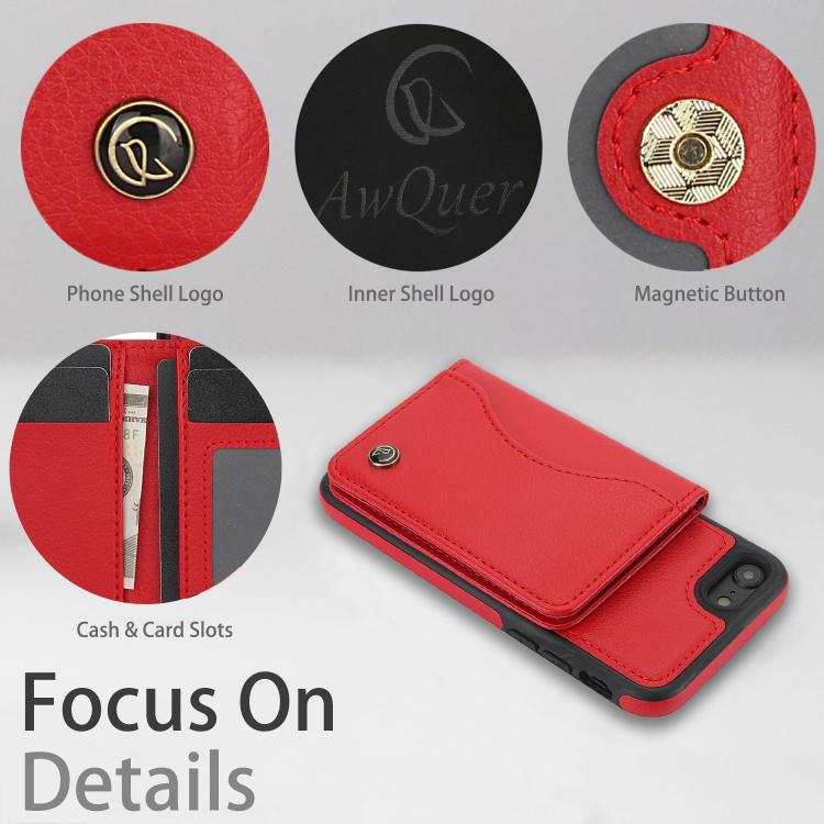For iPhone 7 Plus / 8 Plus AwQuer Horizontal Flip Card Bag Holder Leather Phone Case