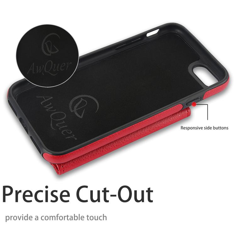 For iPhone 7 Plus / 8 Plus AwQuer Horizontal Flip Card Bag Holder Leather Phone Case