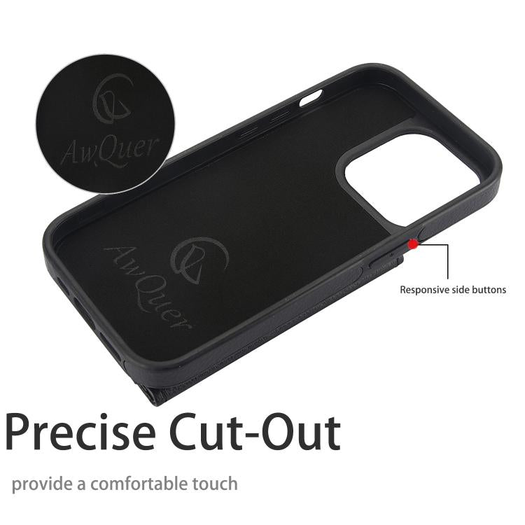 For iPhone 15 Pro AwQuer Horizontal Flip Card Bag Holder Leather Phone Case