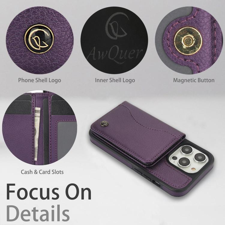For iPhone 15 Pro AwQuer Horizontal Flip Card Bag Holder Leather Phone Case