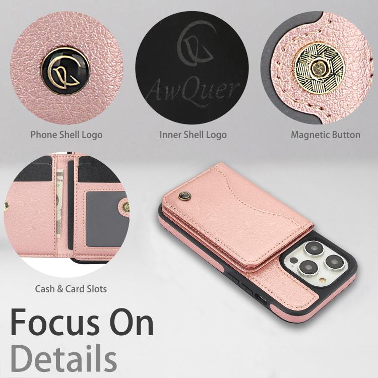For iPhone 15 Pro AwQuer Horizontal Flip Card Bag Holder Leather Phone Case