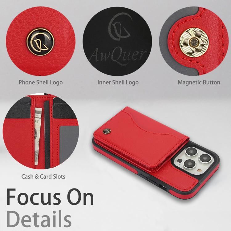For iPhone 15 Pro AwQuer Horizontal Flip Card Bag Holder Leather Phone Case