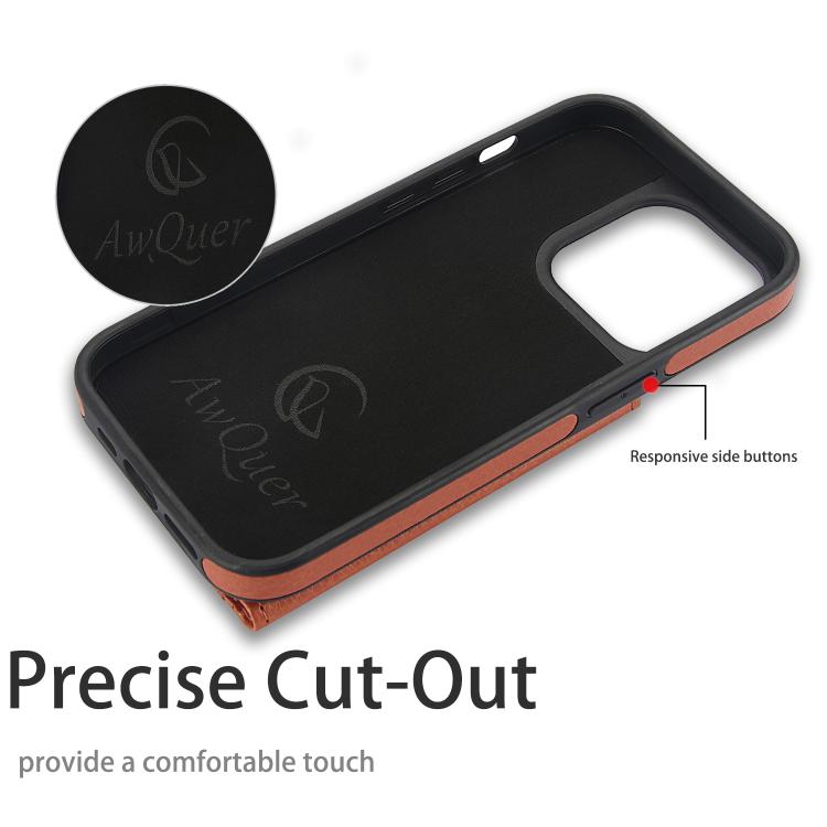 For iPhone 15 Pro Max AwQuer Horizontal Flip Card Bag Holder Leather Phone Case