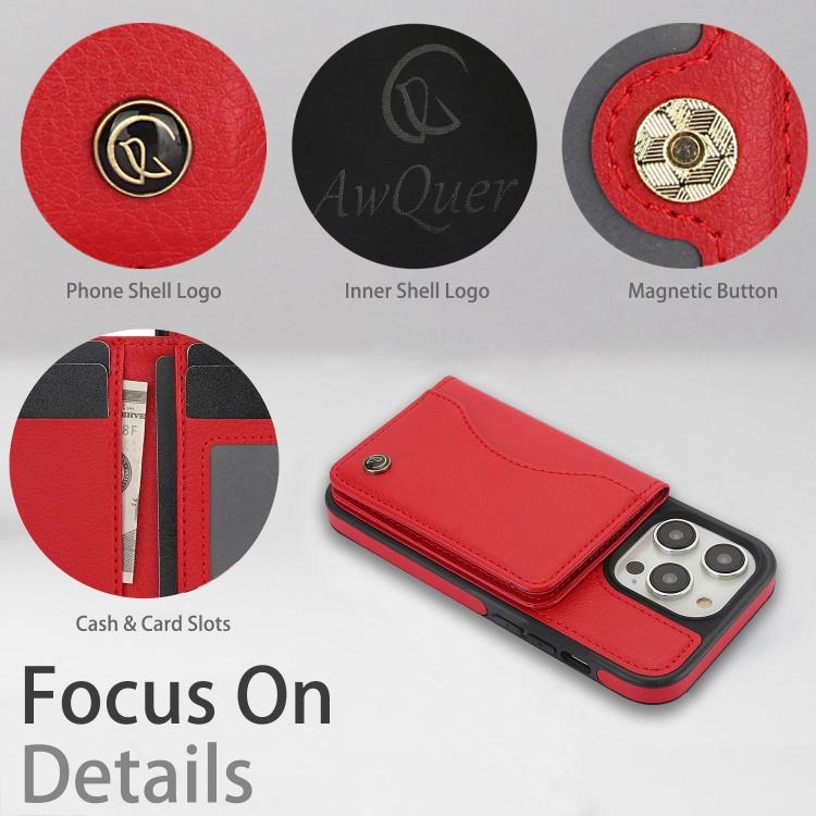 For iPhone 15 Pro Max AwQuer Horizontal Flip Card Bag Holder Leather Phone Case