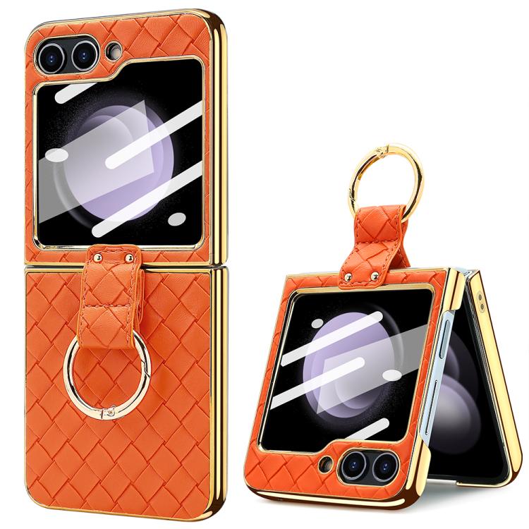 For Samsung Galaxy Z Flip6 / Flip7 FE VIETAO Woven Leather Metal Ring Phone Case