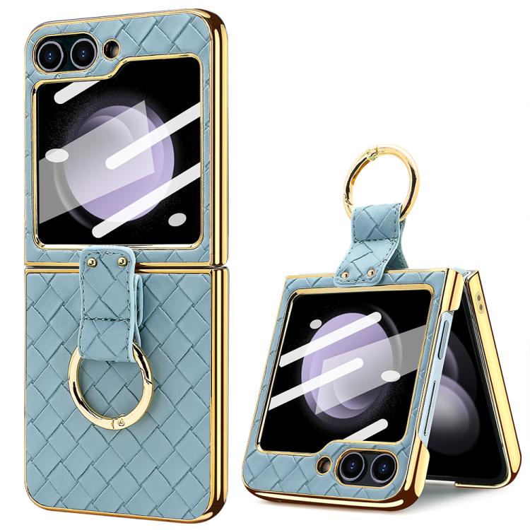 For Samsung Galaxy Z Flip5 VIETAO Woven Leather Metal Ring Phone Case