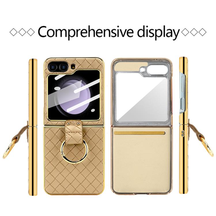 For Samsung Galaxy Z Flip5 VIETAO Woven Leather Metal Ring Phone Case