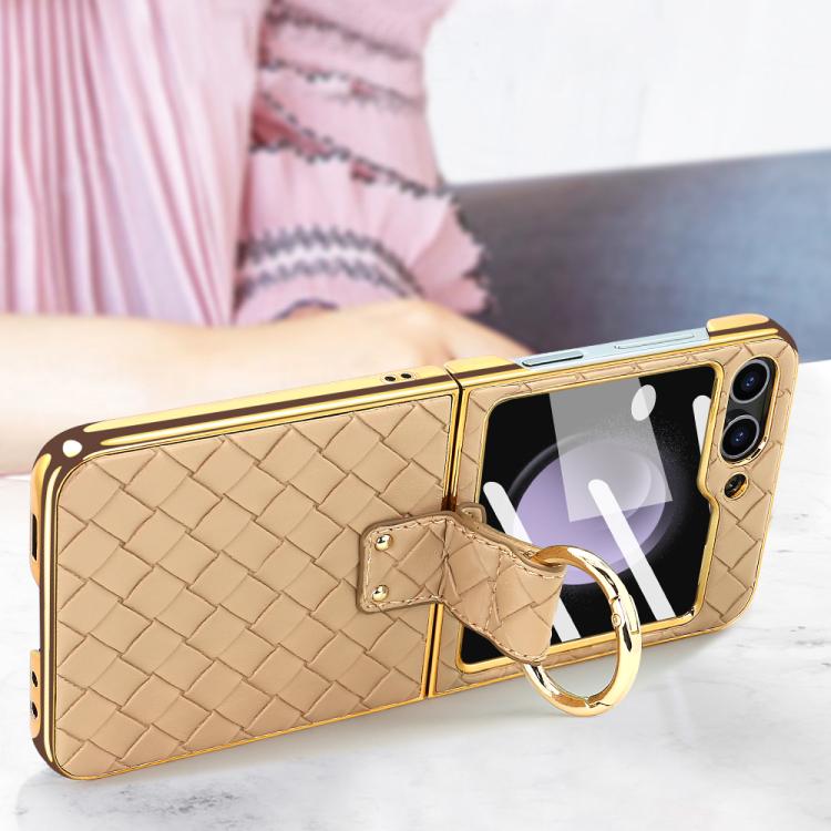 For Samsung Galaxy Z Flip6 / Flip7 FE VIETAO Woven Leather Metal Ring Phone Case