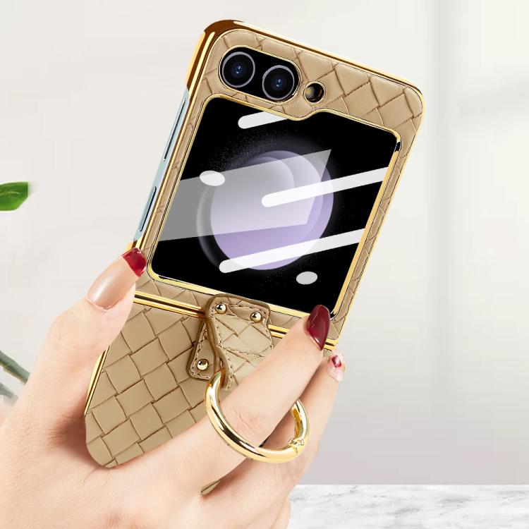For Samsung Galaxy Z Flip6 / Flip7 FE VIETAO Woven Leather Metal Ring Phone Case