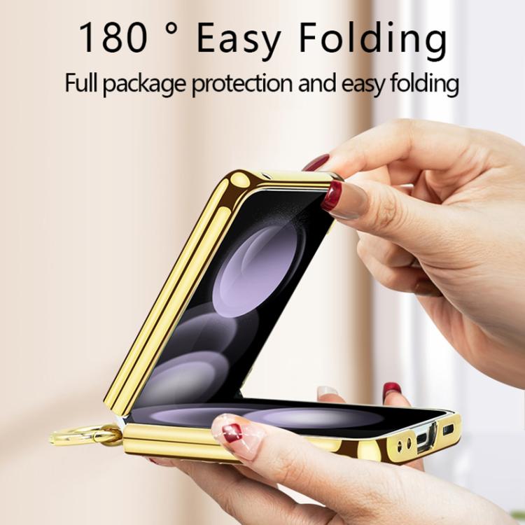 For Samsung Galaxy Z Flip5 VIETAO Woven Leather Metal Ring Phone Case
