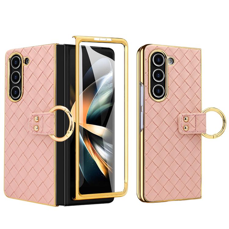 For Samsung Galaxy Z Fold5 VIETAO Woven Leather Metal Ring Phone Case
