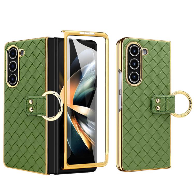 For Samsung Galaxy Z Fold5 VIETAO Woven Leather Metal Ring Phone Case