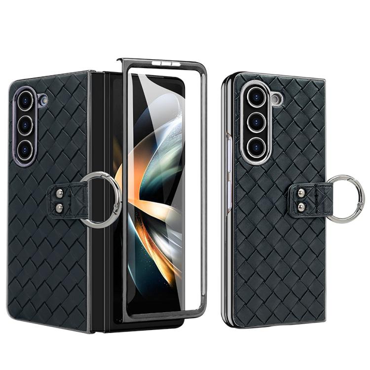 For Samsung Galaxy Z Fold5 VIETAO Woven Leather Metal Ring Phone Case