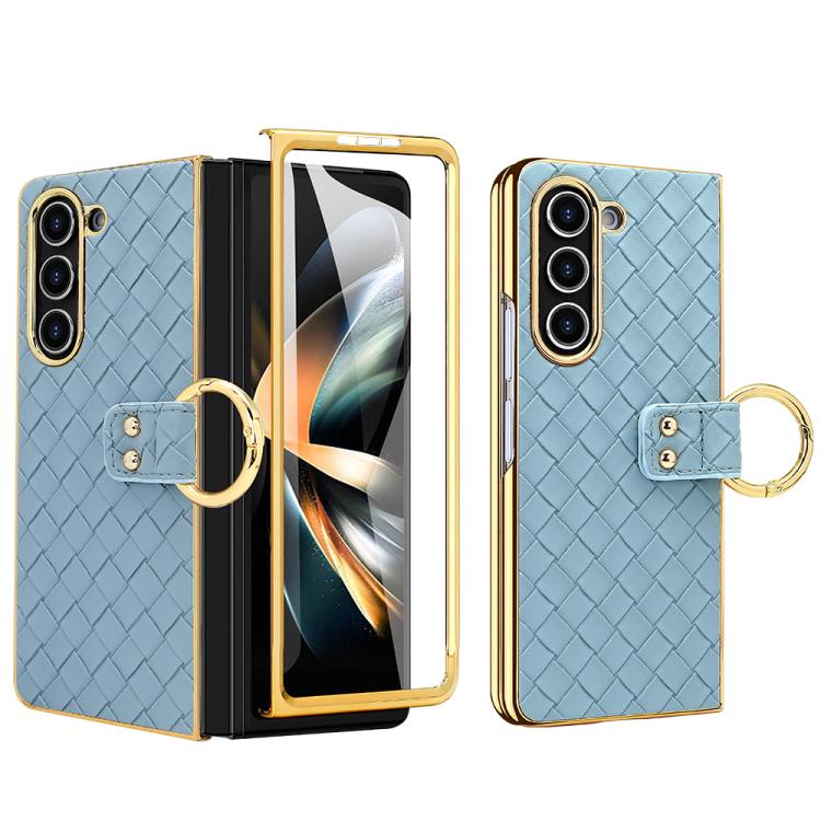 For Samsung Galaxy Z Fold3 5G VIETAO Woven Leather Metal Ring Phone Case