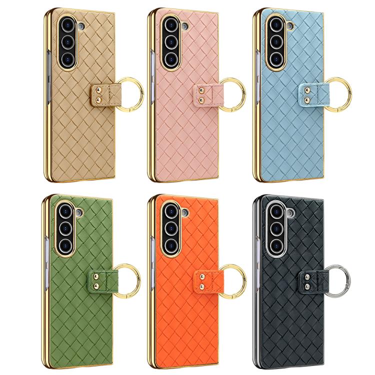 For Samsung Galaxy Z Fold5 VIETAO Woven Leather Metal Ring Phone Case