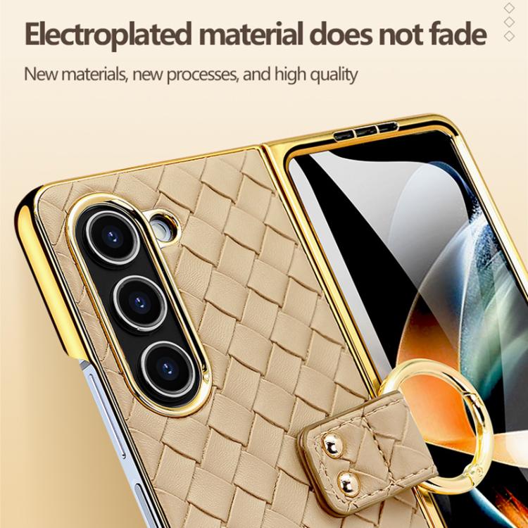 For Samsung Galaxy Z Fold5 VIETAO Woven Leather Metal Ring Phone Case