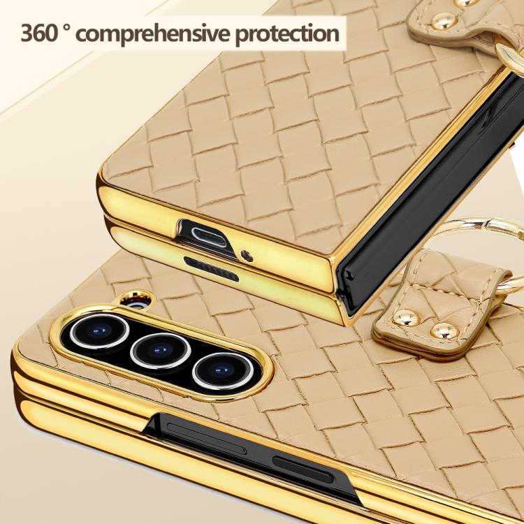 For Samsung Galaxy Z Fold4 VIETAO Woven Leather Metal Ring Phone Case