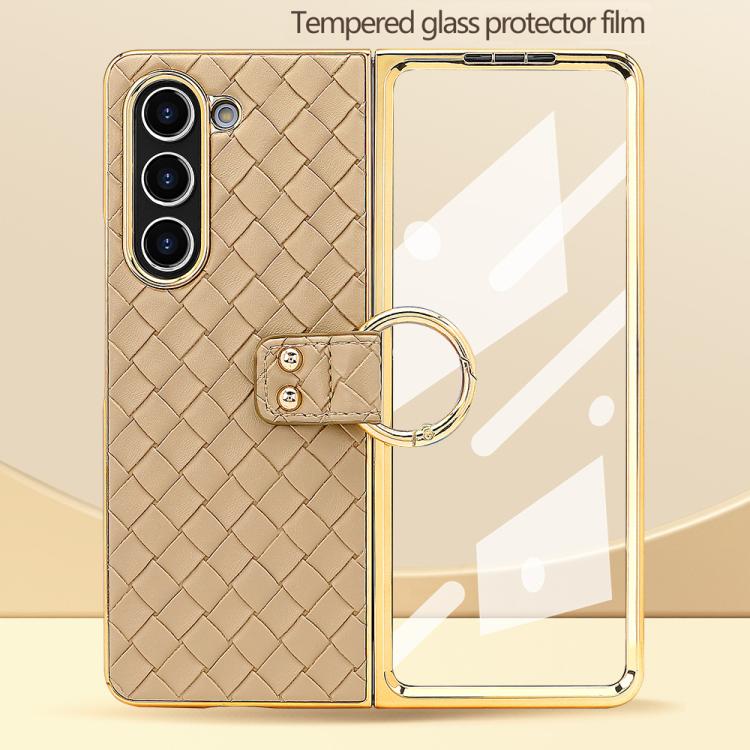 For Samsung Galaxy Z Fold5 VIETAO Woven Leather Metal Ring Phone Case
