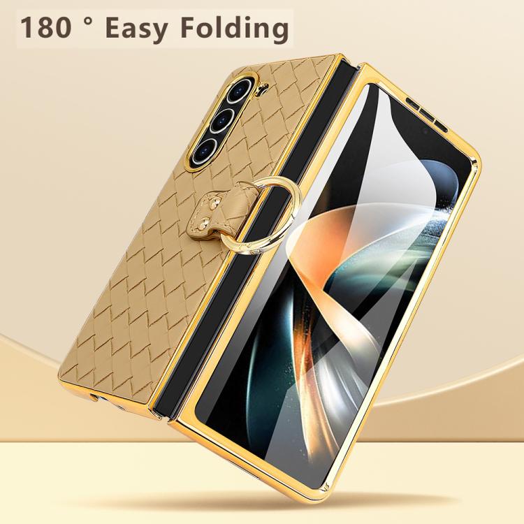 For Samsung Galaxy Z Fold3 5G VIETAO Woven Leather Metal Ring Phone Case
