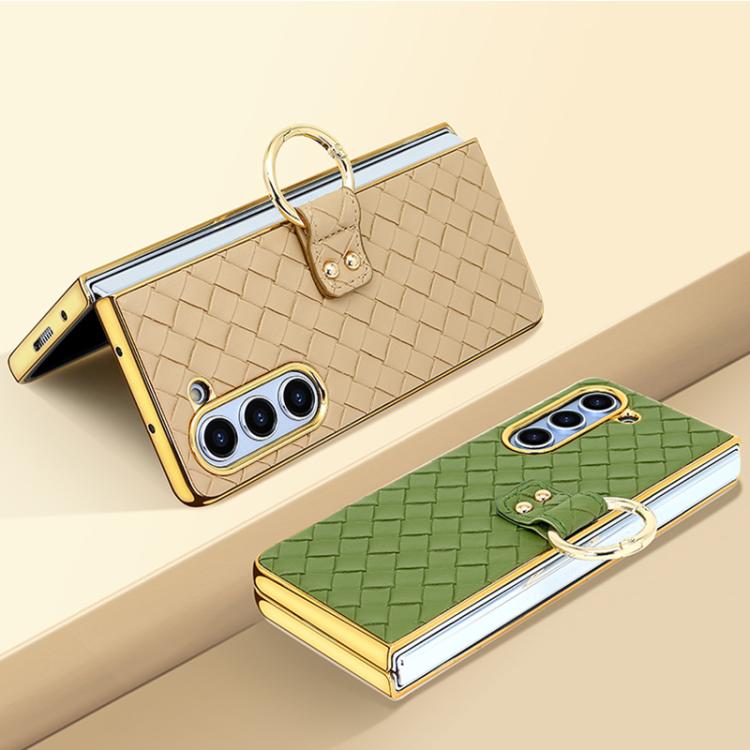 For Samsung Galaxy Z Fold5 VIETAO Woven Leather Metal Ring Phone Case