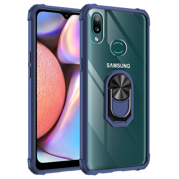 For Samsung Galaxy A10s Shockproof Transparent TPU + Acrylic Protective Case with Ring Holder