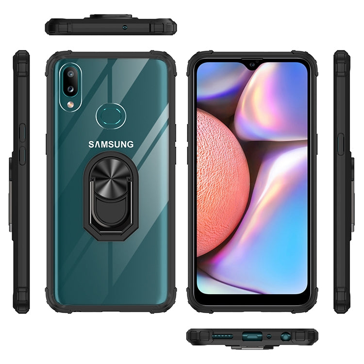 For Samsung Galaxy A10s Shockproof Transparent TPU + Acrylic Protective Case with Ring Holder