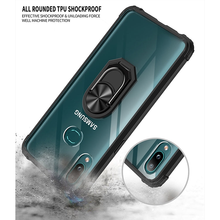 For Samsung Galaxy A10s Shockproof Transparent TPU + Acrylic Protective Case with Ring Holder