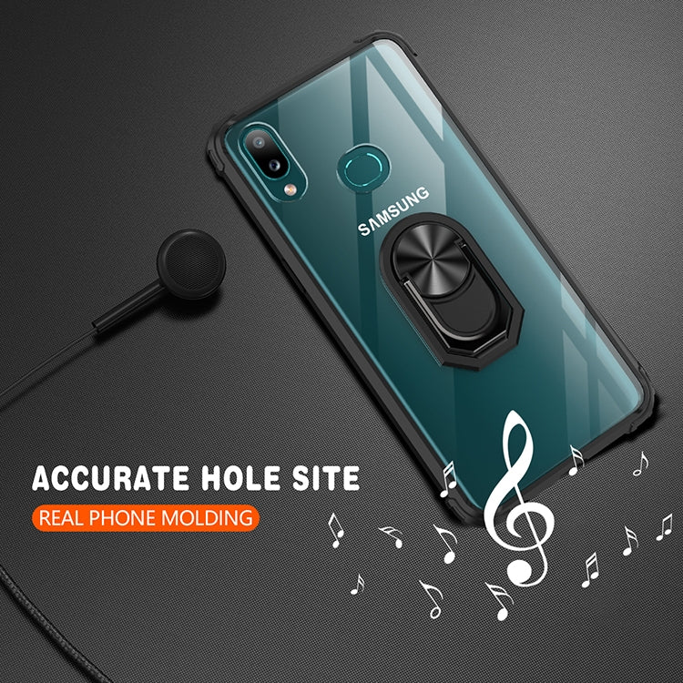 For Samsung Galaxy A10s Shockproof Transparent TPU + Acrylic Protective Case with Ring Holder
