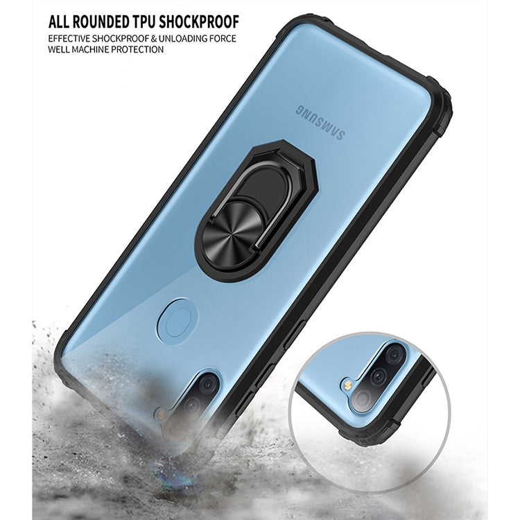 For Samsung Galaxy A11 Shockproof Transparent TPU + Acrylic Protective Case with Ring Holder