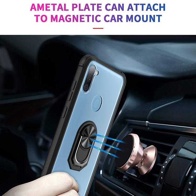 For Samsung Galaxy A11 Shockproof Transparent TPU + Acrylic Protective Case with Ring Holder