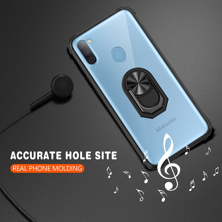 For Samsung Galaxy A11 Shockproof Transparent TPU + Acrylic Protective Case with Ring Holder