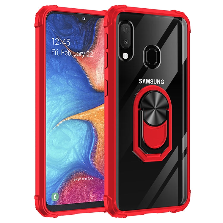 For Samsung Galaxy A20e Shockproof Transparent TPU + Acrylic Protective Case with Ring Holder