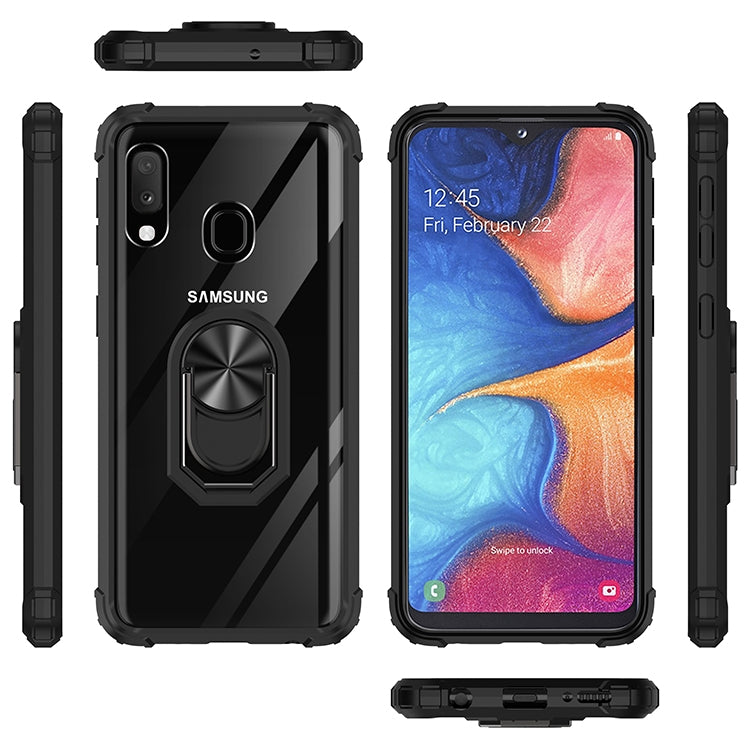 For Samsung Galaxy A20e Shockproof Transparent TPU + Acrylic Protective Case with Ring Holder