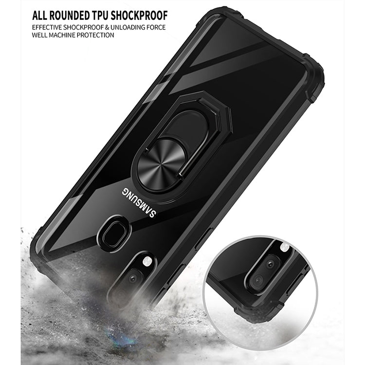 For Samsung Galaxy A20e Shockproof Transparent TPU + Acrylic Protective Case with Ring Holder