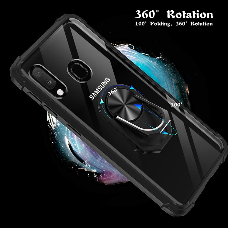 For Samsung Galaxy A20e Shockproof Transparent TPU + Acrylic Protective Case with Ring Holder