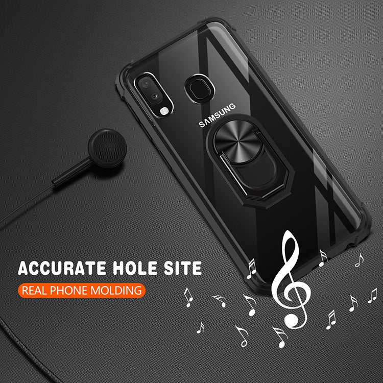 For Samsung Galaxy A20e Shockproof Transparent TPU + Acrylic Protective Case with Ring Holder
