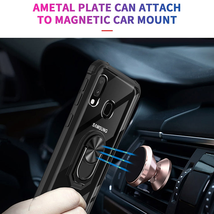 For Samsung Galaxy A20e Shockproof Transparent TPU + Acrylic Protective Case with Ring Holder