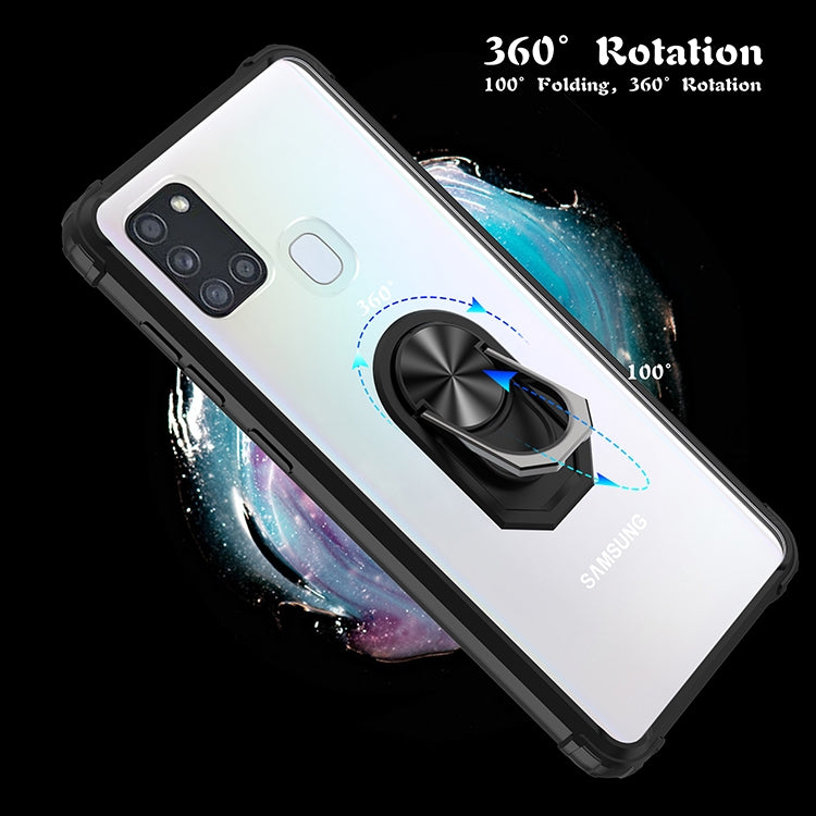 For Samsung Galaxy A21s Shockproof Transparent TPU + Acrylic Protective Case with Ring Holder