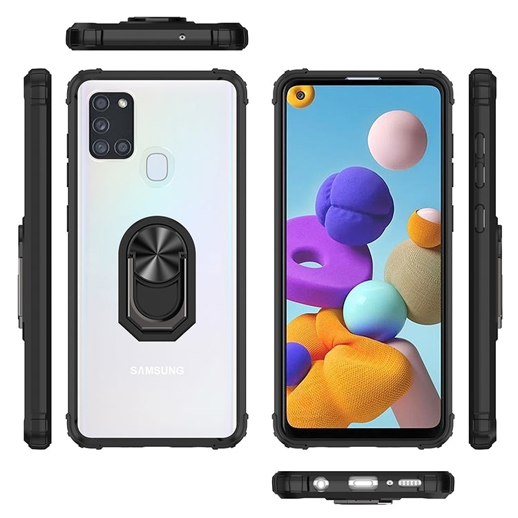 For Samsung Galaxy A21s Shockproof Transparent TPU + Acrylic Protective Case with Ring Holder