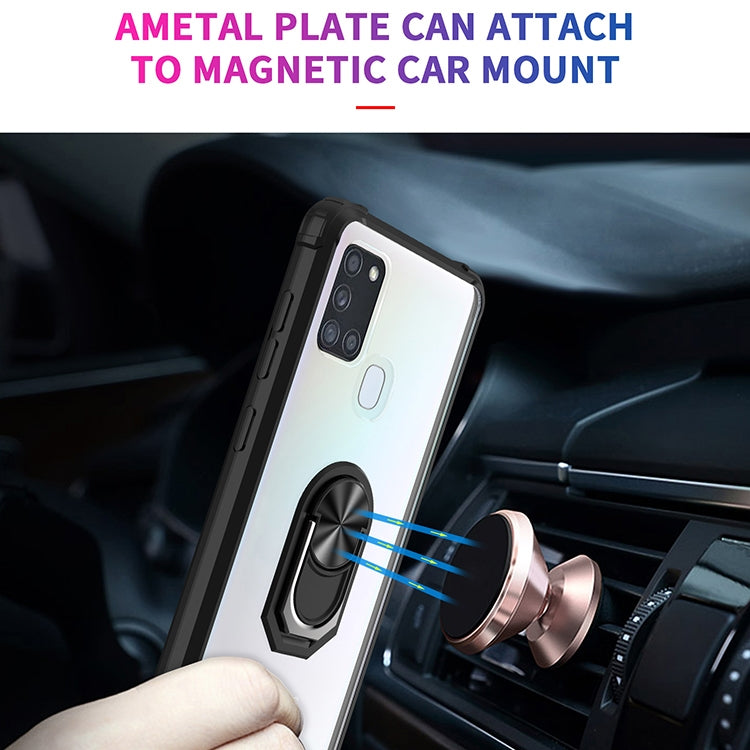 For Samsung Galaxy A21s Shockproof Transparent TPU + Acrylic Protective Case with Ring Holder