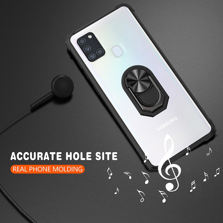 For Samsung Galaxy A21s Shockproof Transparent TPU + Acrylic Protective Case with Ring Holder