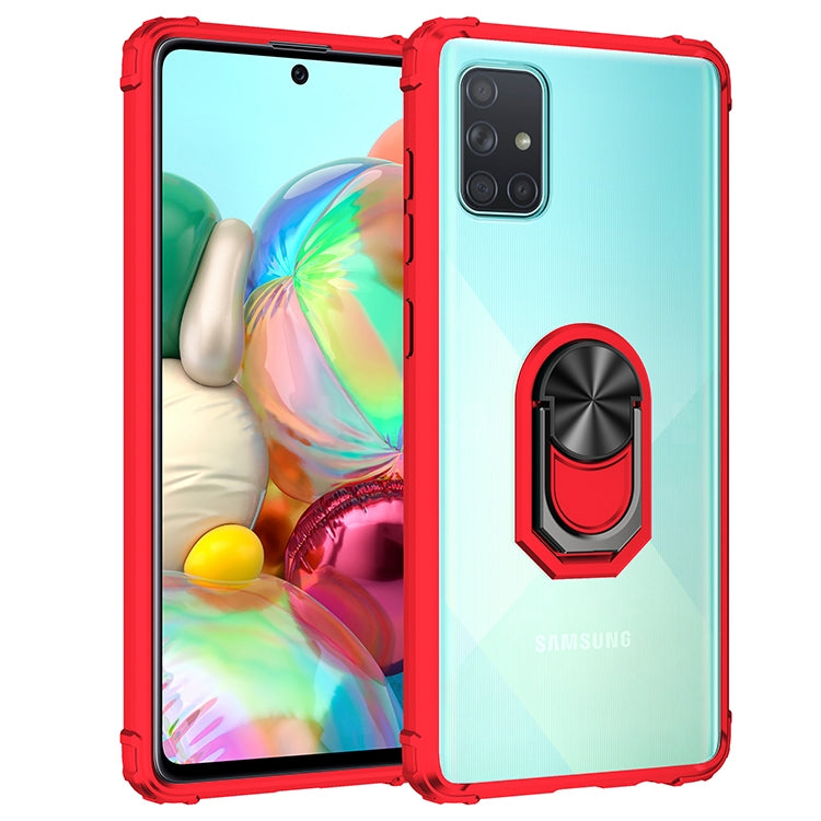 For Samsung Galaxy A51 Shockproof Transparent TPU + Acrylic Protective Case with Ring Holder